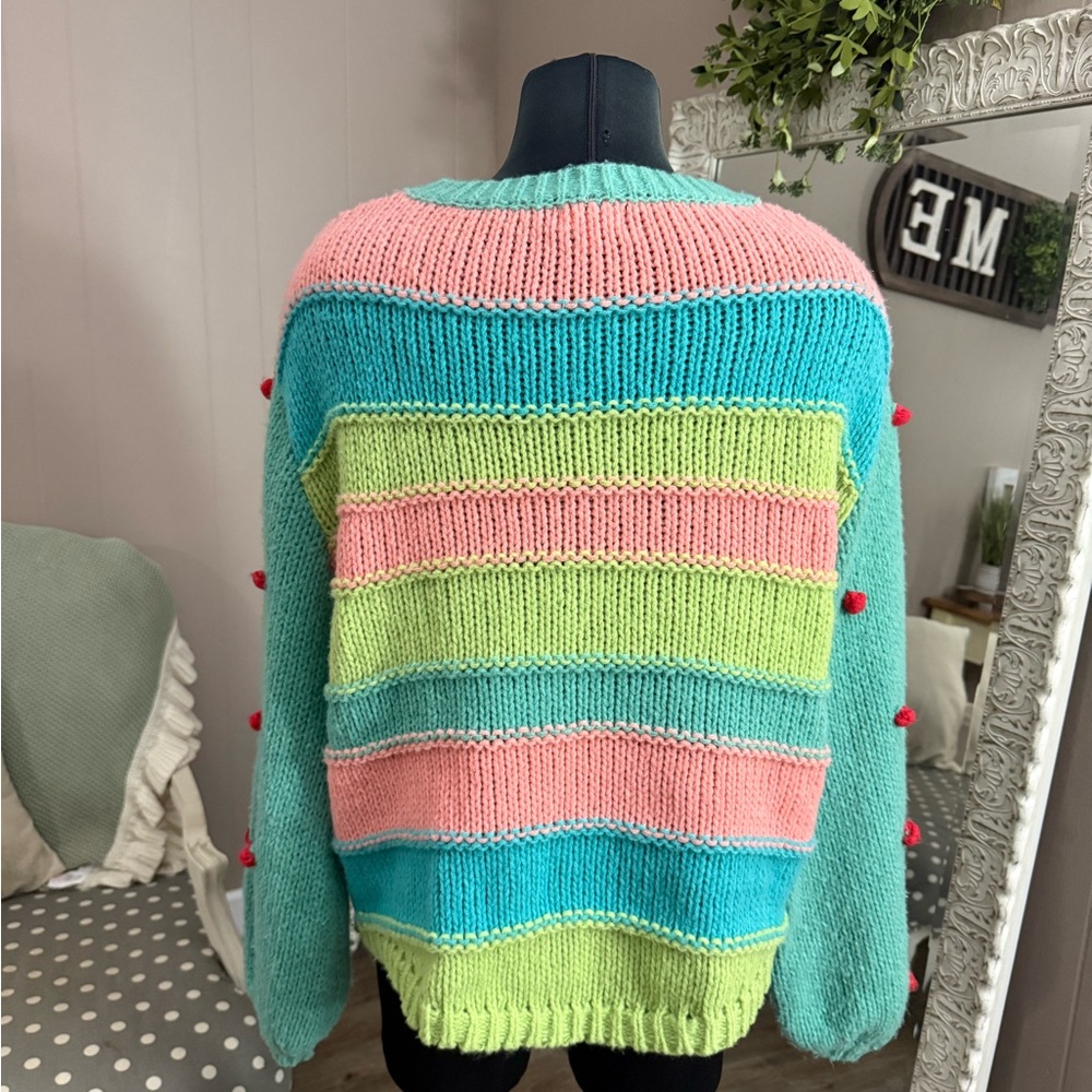 Umgee • Striped Color Block Pom Pom Sweater - Picture 12 of 14